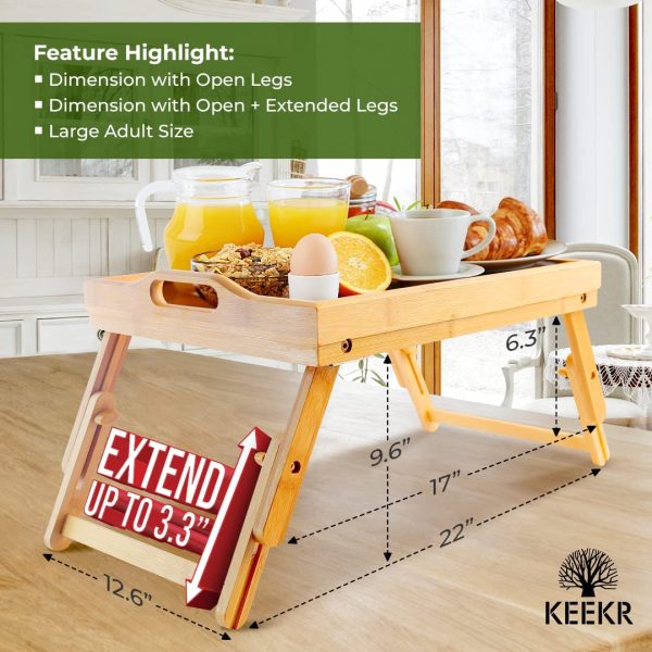 KEEKR Bed Tray with Adjustable Height for Eating - Portable Food Table for Serving Breakfast in Bed - Image 2