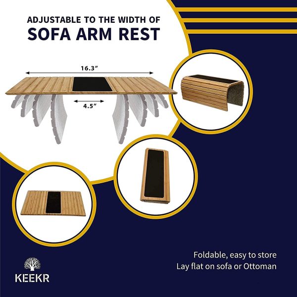 KEEKR Bamboo Couch Tray - Sofa Arm Table Holder for Food, Snack, Drinks, Beverage Coaster - Image 2