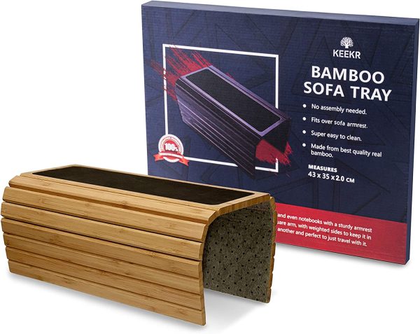 KEEKR Bamboo Couch Tray - Sofa Arm Table Holder for Food, Snack, Drinks, Beverage Coaster