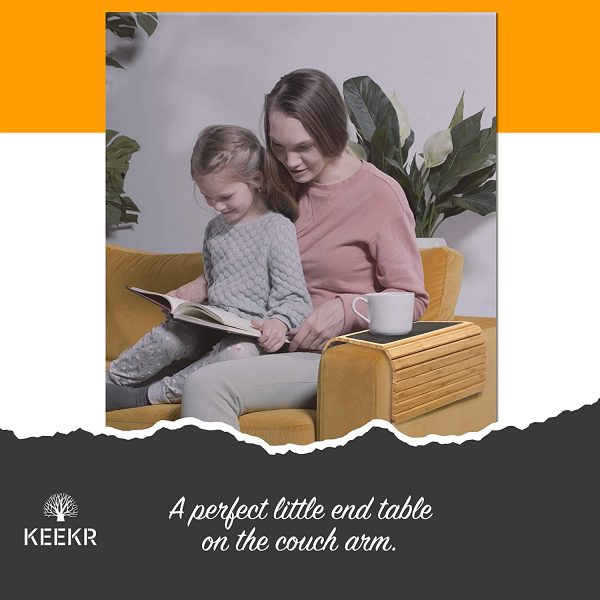 KEEKR Bamboo Couch Tray - Sofa Arm Table Holder for Food, Snack, Drinks, Beverage Coaster - Image 4