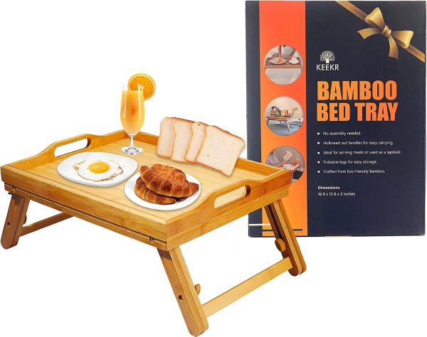 KEEKR Bed Tray with Adjustable Height for Eating - Portable Food Table for Serving Breakfast in Bed
